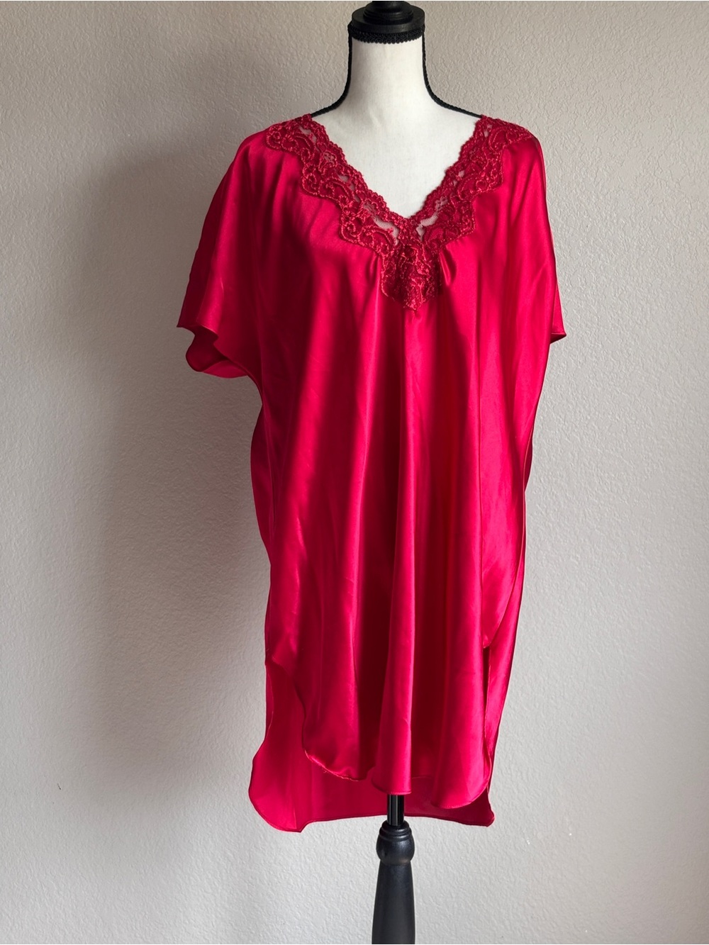 Secret Treasures satin-like Lace-Trim Sleep Tunic Chemise red women’s XXL